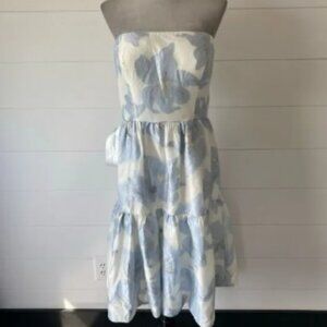 Kay Unger CASSIE MIDI DRESS Size 12 Blue, Silver, White